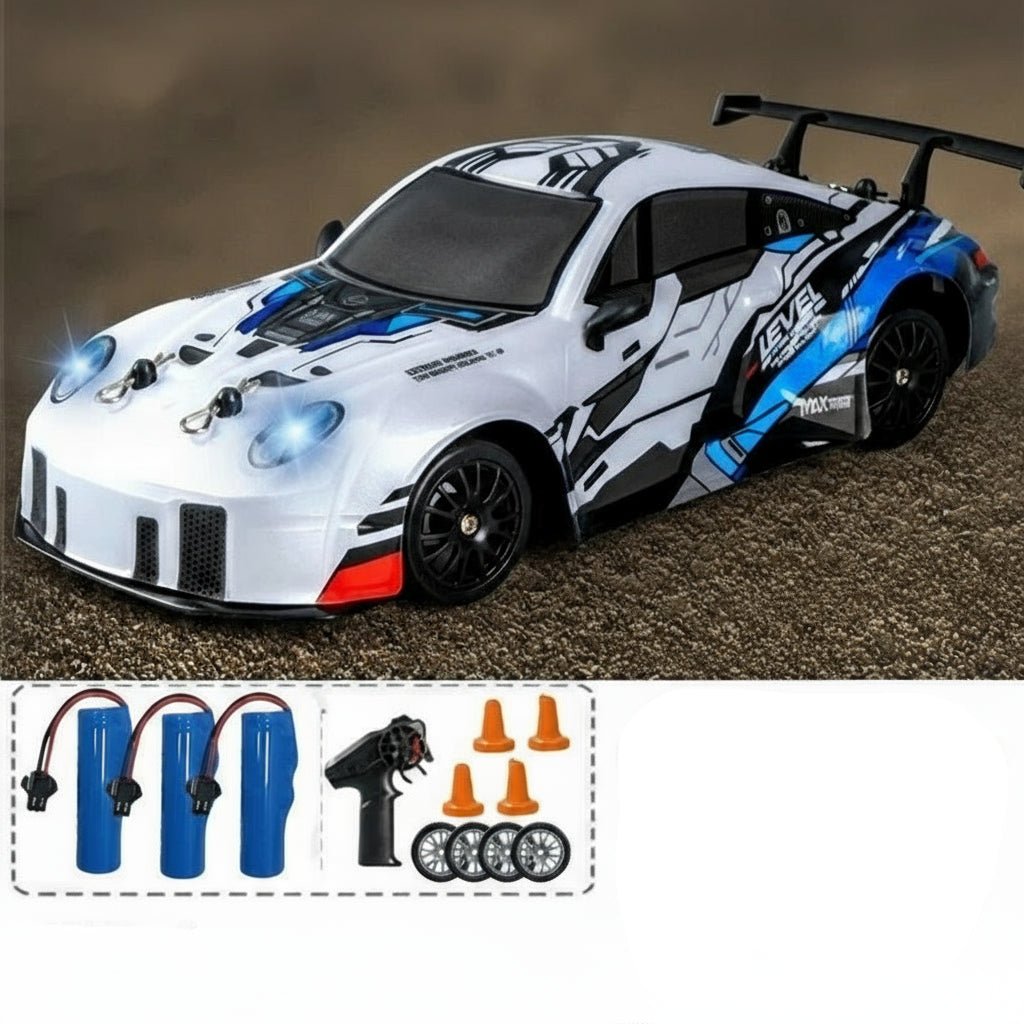 DRIFTRAX – 1:24 Hochgeschwindigkeits-4WD-RC-Driftwagen mit LED-Beleuchtung und Doppelreifen 19