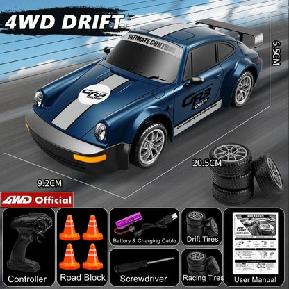 DRIFTRAX – 1:24 Hochgeschwindigkeits-4WD-RC-Driftwagen mit LED-Beleuchtung und Doppelreifen 8