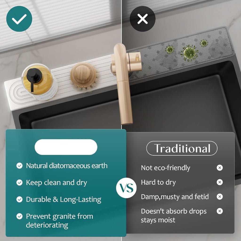 DRYSTONE – Ultra-absorbierende Diatomit-Trockenmatte für sauberere Spülbeckenbereiche 5