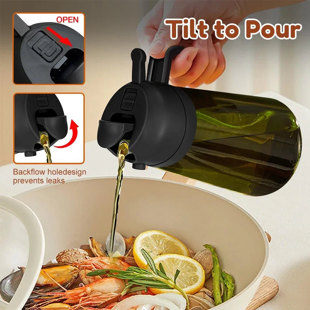 OIL ENJOYMENT – Dark green glass oil sprayer for precise healthy cooking