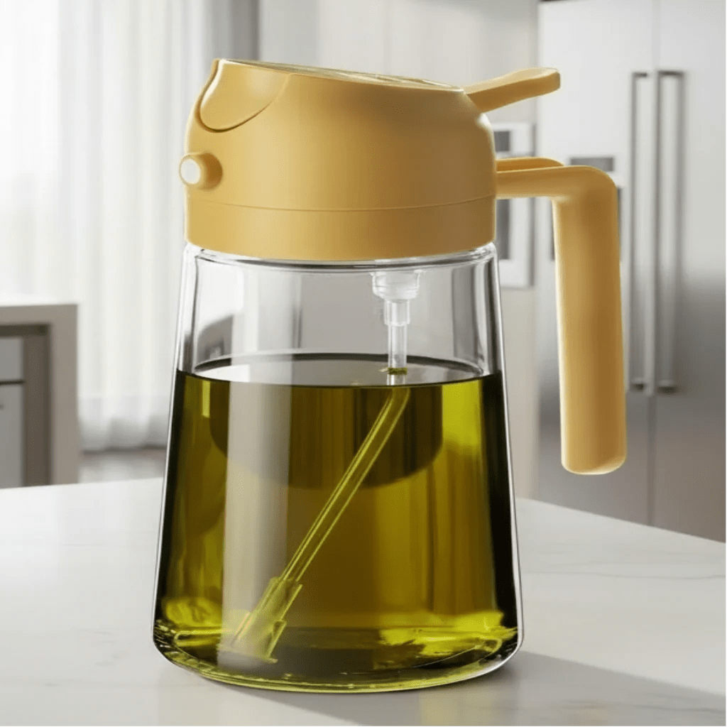 OIL ENJOYMENT – Dark green glass oil sprayer for precise healthy cooking