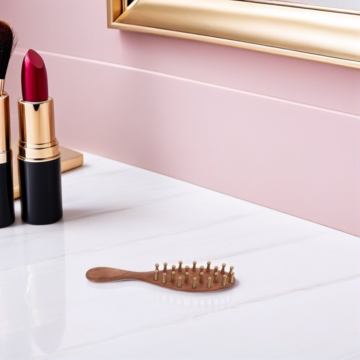 CALMROOT – Peine de masaje de madera de rosa para la estimulación del cuero cabelludo y la relajación