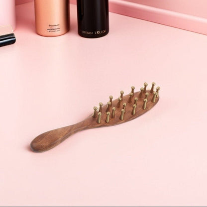 CALMROOT – Peine de masaje de madera de rosa para la estimulación del cuero cabelludo y la relajación