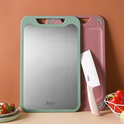 SteelEdge – Double-sided stainless steel cutting board with non-stick surface and juice groove