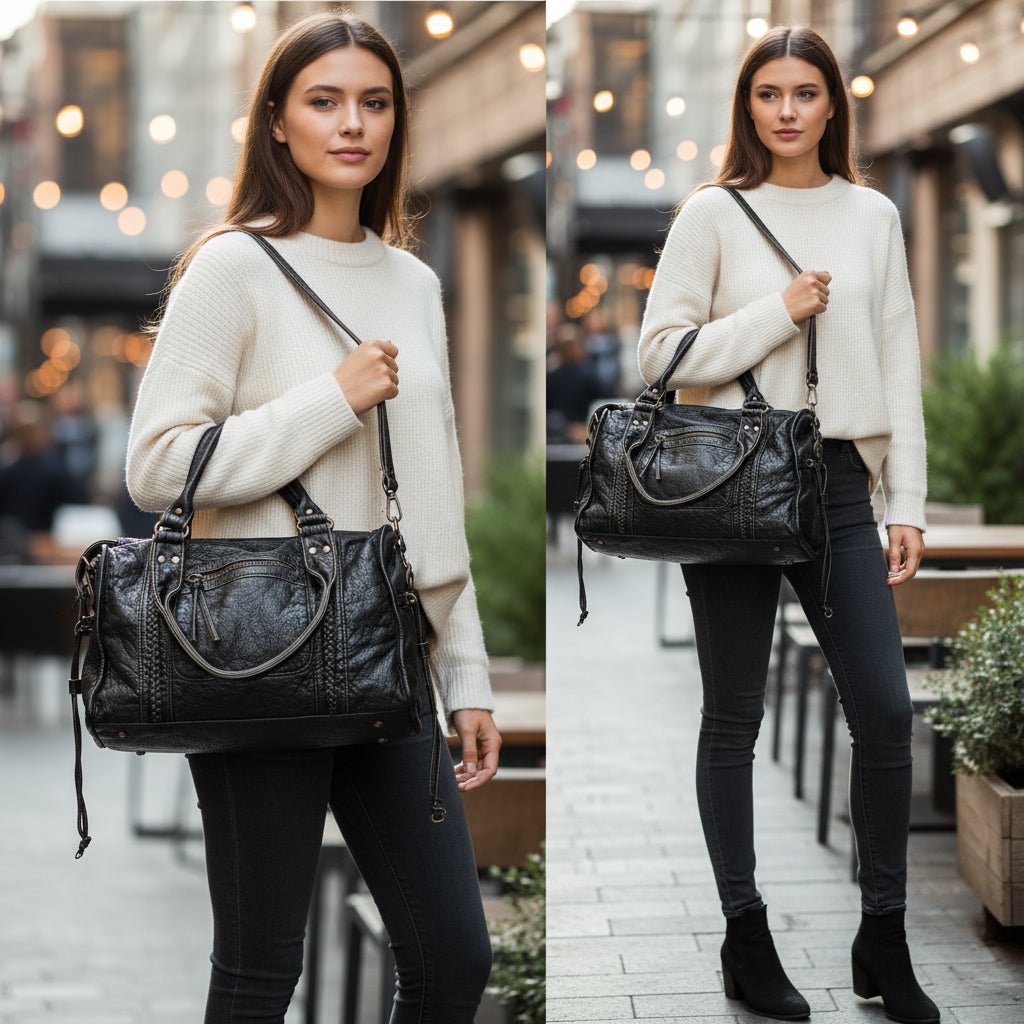 EBONYPULSE – Elegante schwarze Tasche aus PU-Leder mit verstellbarem Riemen und praktischer Fächeraufteilung 3