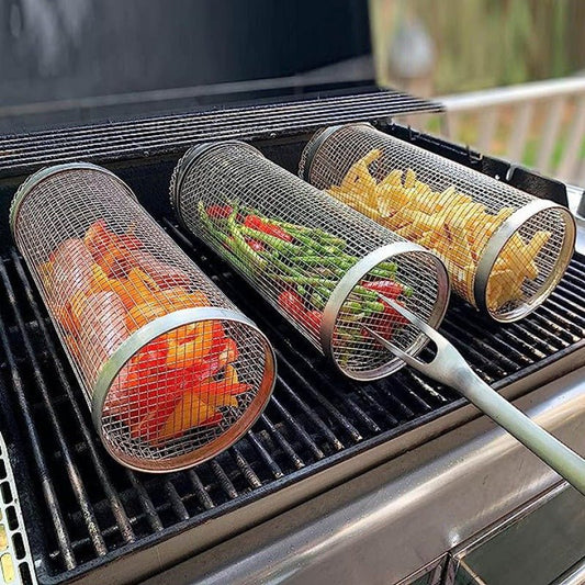 Edelstahl Grillkorb - Rotierender BBQ-Grillkorb Für Gleichmäßiges Garen 0