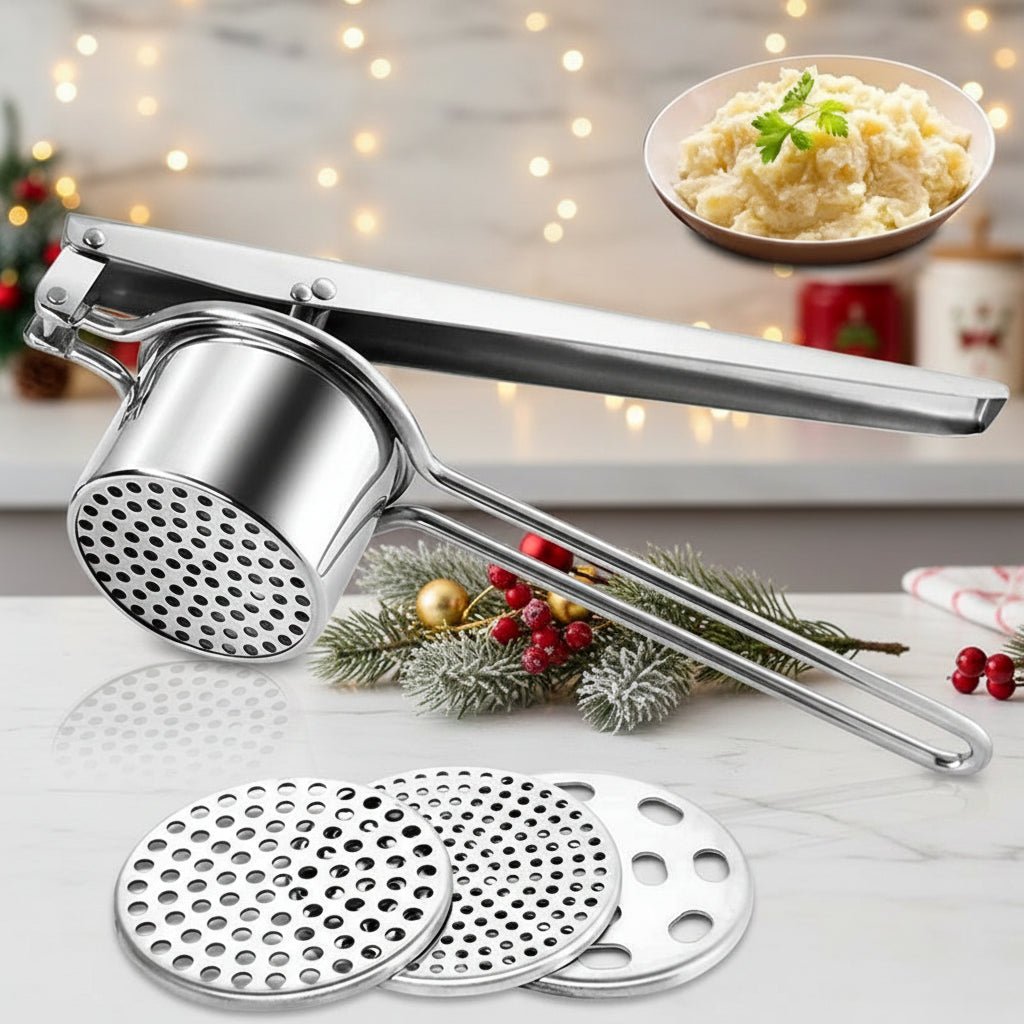 SQUEEZO – Prensa de patatas de acero inoxidable con 3 discos para purés y zumos perfectos
