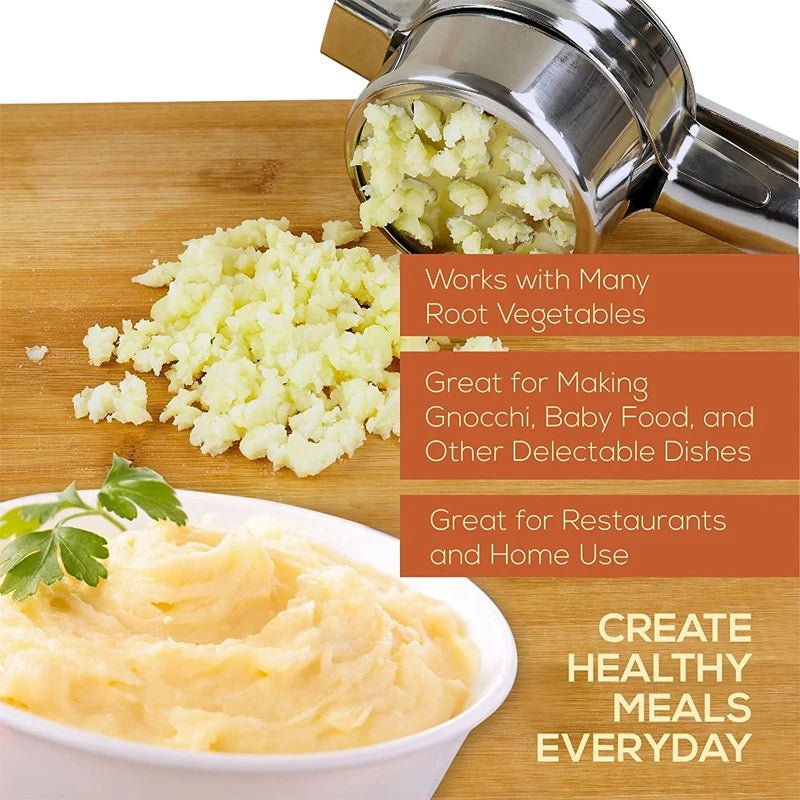 Edelstahl Kartoffelpresse mit 3 Austauschbaren Scheiben - Kartoffelquetsche für Perfekte Pürees und Säfte 4