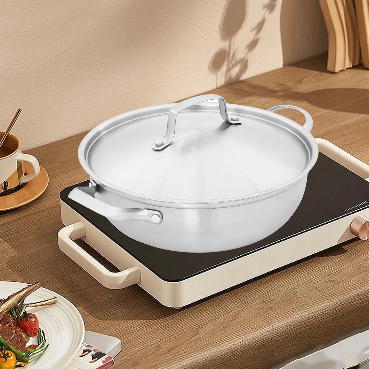 SmartBoil – Casserole universelle en acier inoxydable avec couvercle pour tous types de cuisinières