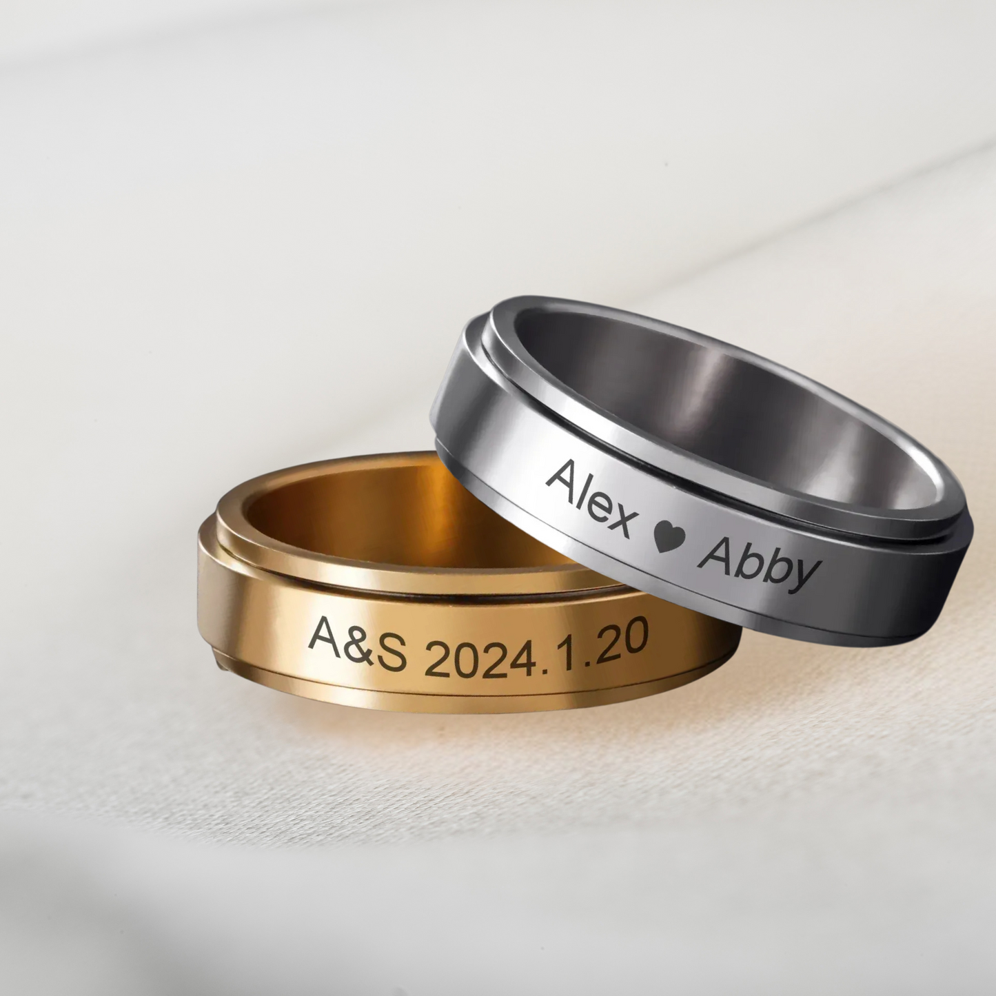 VORTENO – Stainless Steel Spinner Ring with Engraving for Couples