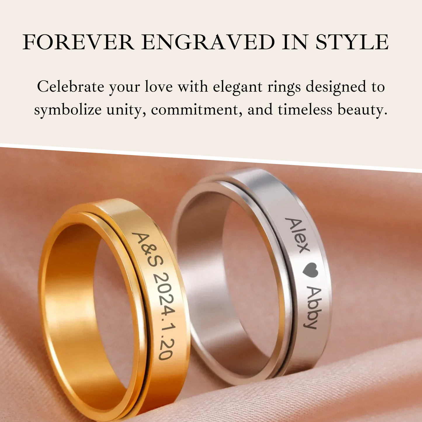 VORTENO – Stainless Steel Spinner Ring with Engraving for Couples