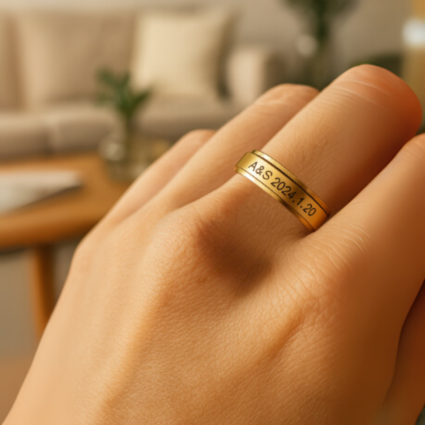 VORTENO – Stainless Steel Spinner Ring with Engraving for Couples
