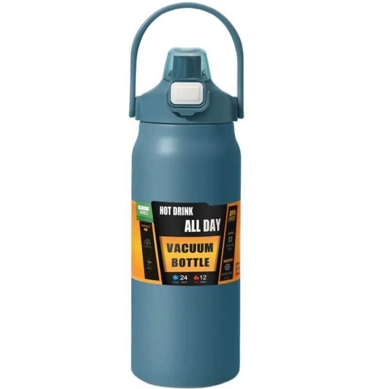 Edelstahl Thermoskanne 800/1000/1200/1500 ml mit Strohhalm - Doppelwandige Vakuumisolierung 10