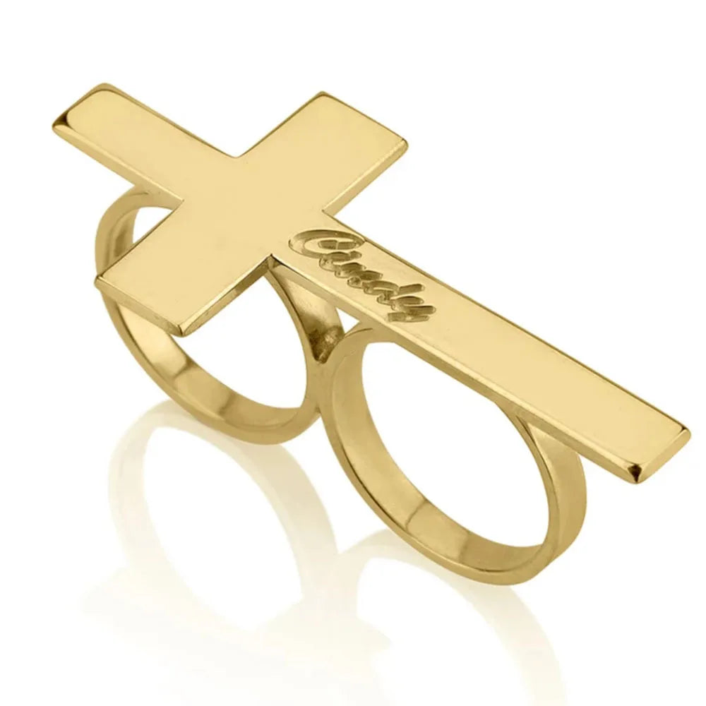 DUOVIA – Stainless Steel Two-Finger Ring with Engraving