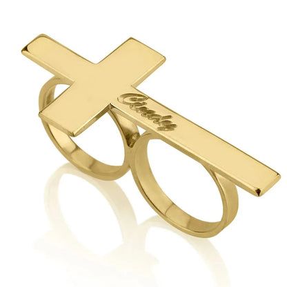 DUOVIA – Stainless Steel Two-Finger Ring with Engraving