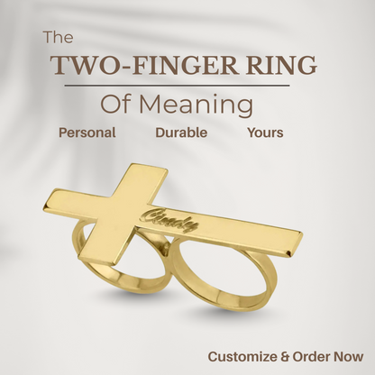 DUOVIA – Stainless Steel Two-Finger Ring with Engraving