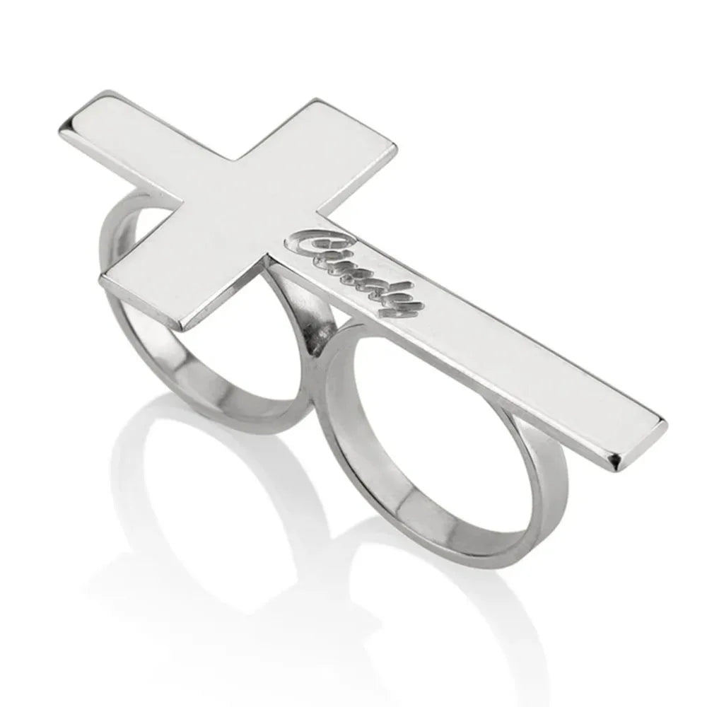 DUOVIA – Stainless Steel Two-Finger Ring with Engraving