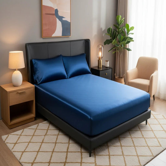 SATINRUHE – Kühlendes Ice-Silk-Satin-Spannbettlaken mit elastischem Sitz