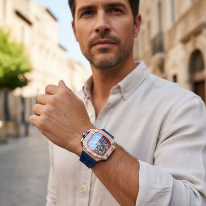 Elegante Herren Uhr Tonneau mit Strassverzierung – Hochwertige Armbanduhr für jeden Anlass 10