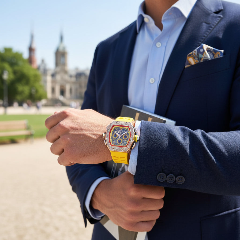 Elegante Herren Uhr Tonneau mit Strassverzierung – Hochwertige Armbanduhr für jeden Anlass 11