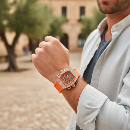 Elegante Herren Uhr Tonneau mit Strassverzierung – Hochwertige Armbanduhr für jeden Anlass 12