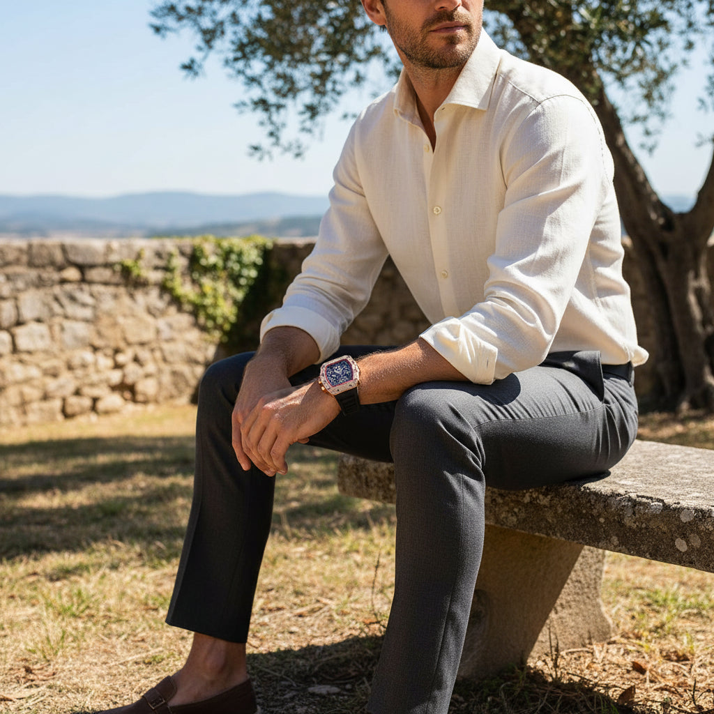 Elegante Herren Uhr Tonneau mit Strassverzierung – Hochwertige Armbanduhr für jeden Anlass 2