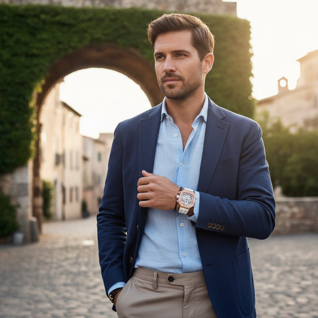 Elegante Herren Uhr Tonneau mit Strassverzierung – Hochwertige Armbanduhr für jeden Anlass 4