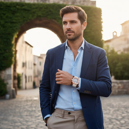 Elegante Herren Uhr Tonneau mit Strassverzierung – Hochwertige Armbanduhr für jeden Anlass 4