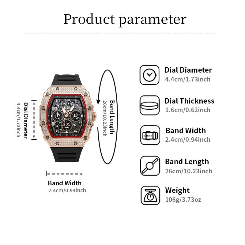 Elegante Herren Uhr Tonneau mit Strassverzierung – Hochwertige Armbanduhr für jeden Anlass 6
