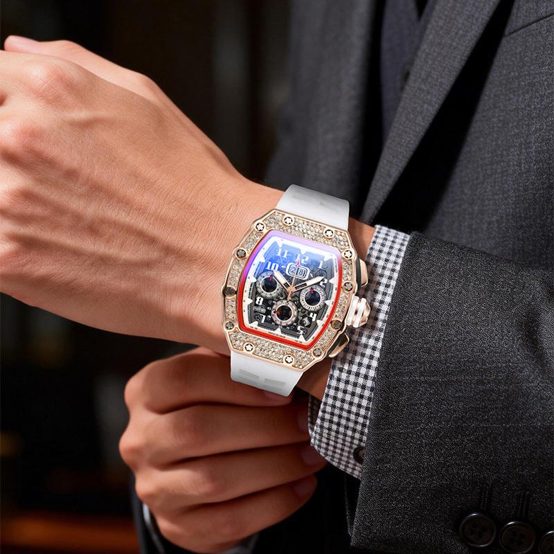 Elegante Herren Uhr Tonneau mit Strassverzierung – Hochwertige Armbanduhr für jeden Anlass 7