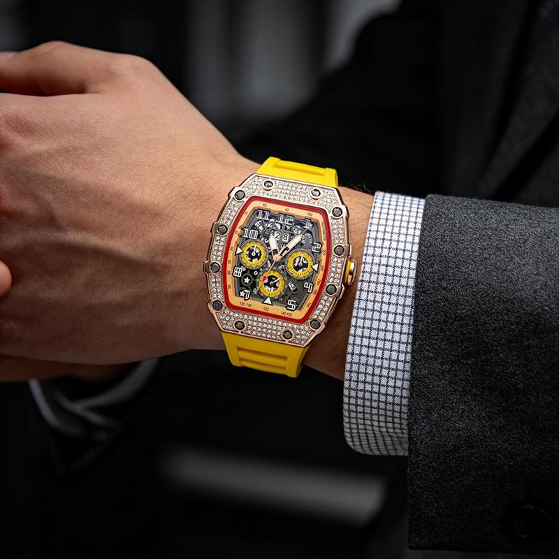 Elegante Herren Uhr Tonneau mit Strassverzierung – Hochwertige Armbanduhr für jeden Anlass 8