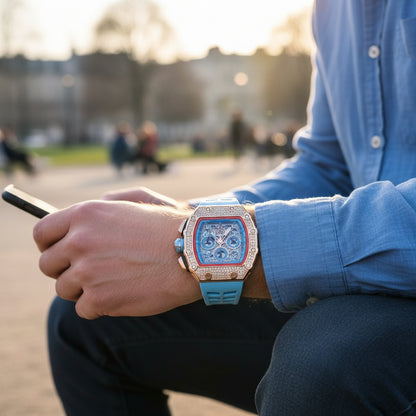 Elegante Herren Uhr Tonneau mit Strassverzierung – Hochwertige Armbanduhr für jeden Anlass 9