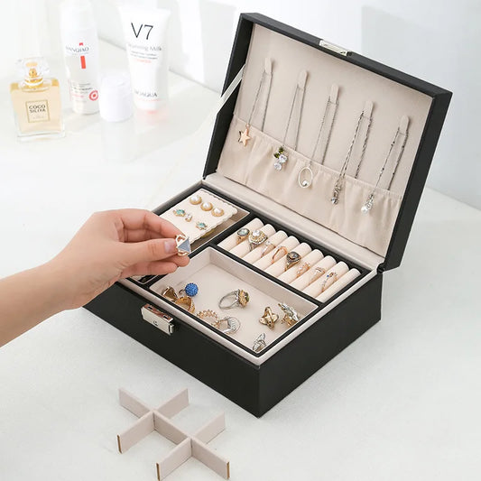 LuxeWood – Elegant jewelry box made of wood with PU leather, 2-layered
