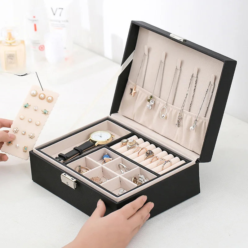 LuxeWood – Elegant jewelry box made of wood with PU leather, 2-layered