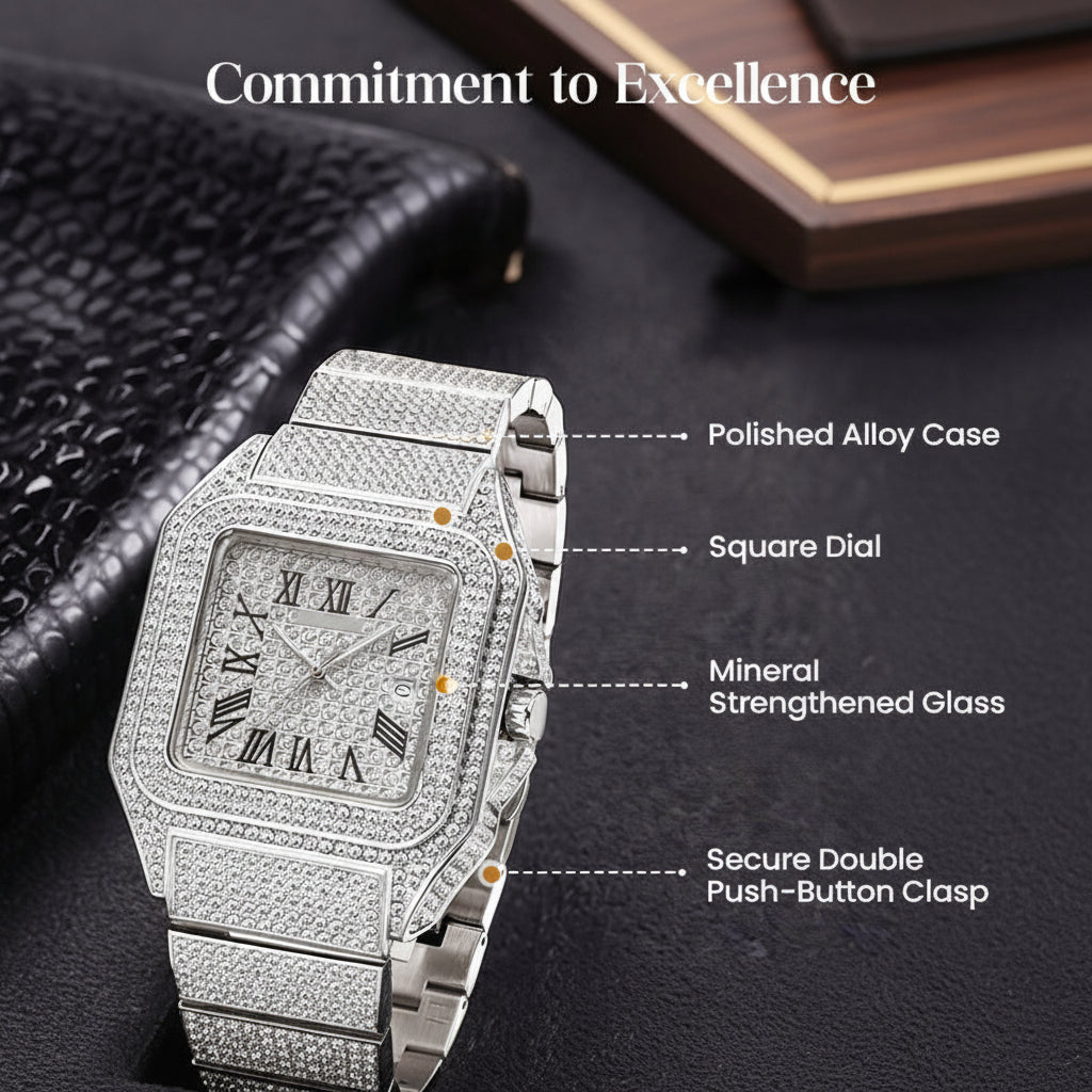 Elegante Strassuhr Damen - Quadratisches Design, Edelstahl, Hochwertige Materialien, Vielseitig für Jeden Anlass 4