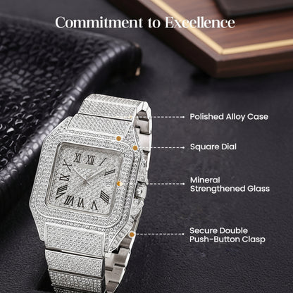 Elegante Strassuhr Damen - Quadratisches Design, Edelstahl, Hochwertige Materialien, Vielseitig für Jeden Anlass 4