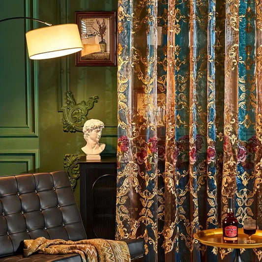 Eleganter Vintage Jacquard-Vorhang mit Stickerei für Sichtschutz und Lichtfilterung 0