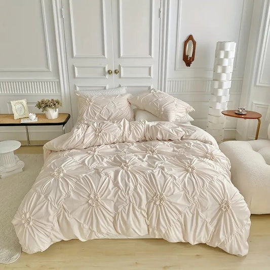 RuffledWeave Duvet Set – Elegant Ruffle Flower Duvet Cover Set made of Microfiber