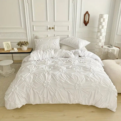 RuffledWeave Duvet Set – Elegant Ruffle Flower Duvet Cover Set made of Microfiber