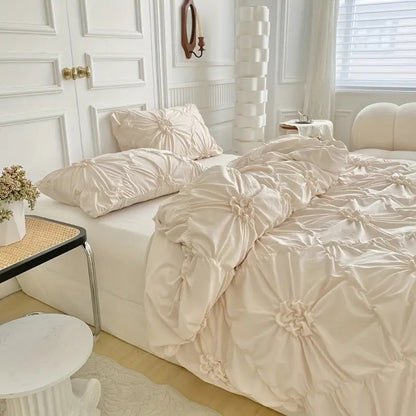 RuffledWeave Duvet Set – Elegant Ruffle Flower Duvet Cover Set made of Microfiber