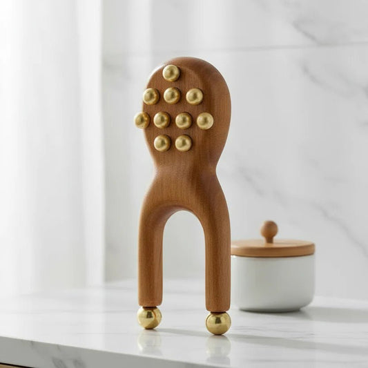 FACIALZEN – Ergonomisches hölzernes Gua-Sha-Gesichtsmassage-Tool mit Messingperlen zur Entspannung