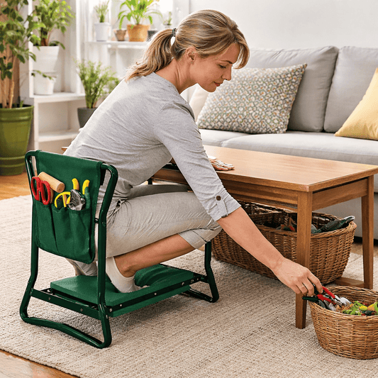 Ergonomische 2-in-1 Gartenbank mit Polsterung und Integrierter Werkzeugtasche 0