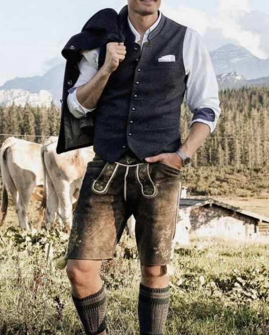 TraditionWear – Heren leren broek van echt leer met biezen in klassiek design