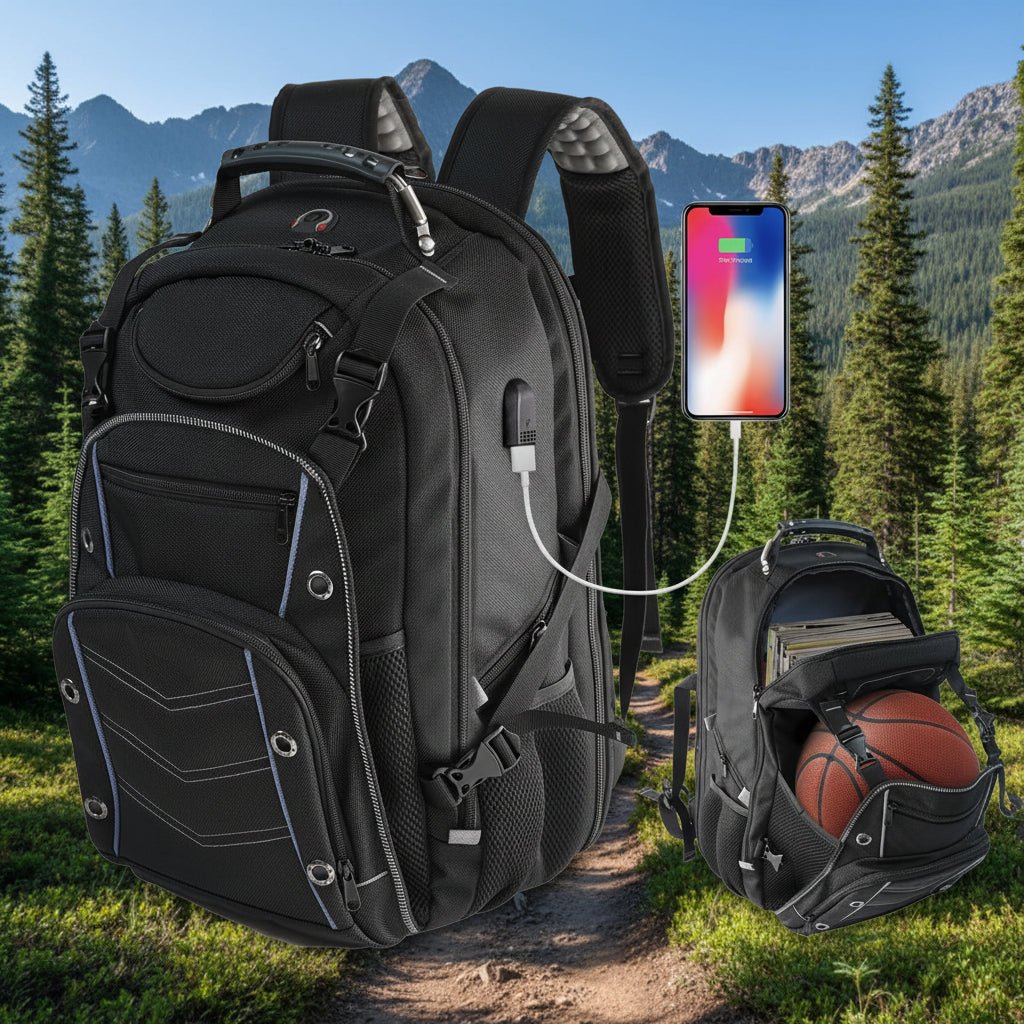 Extragroßer Reiserucksack 55L mit USB-Ladeanschluss & RFID-Schutz für Reisen 0