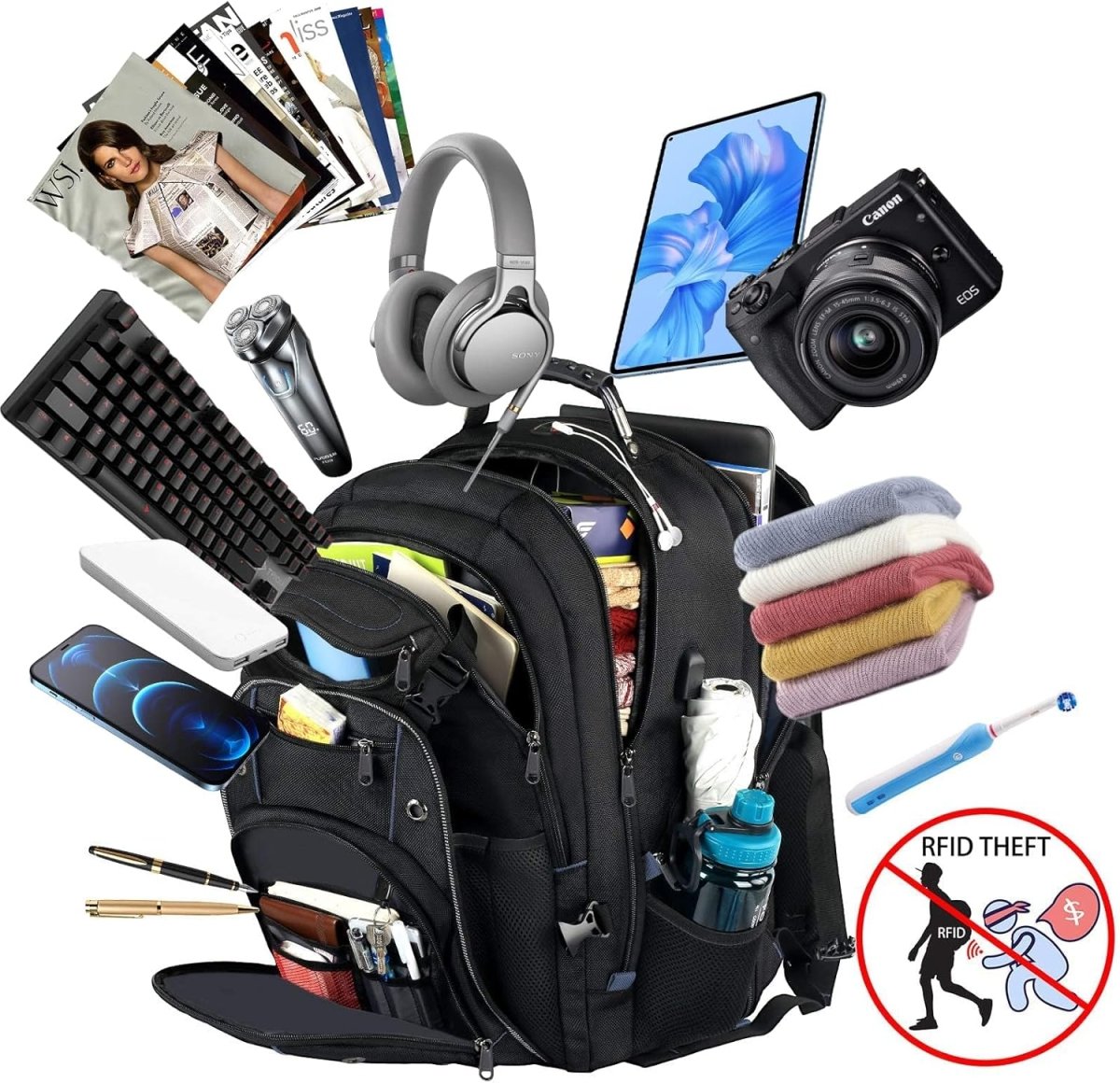 Extragroßer Reiserucksack 55L mit USB-Ladeanschluss & RFID-Schutz für Reisen 3