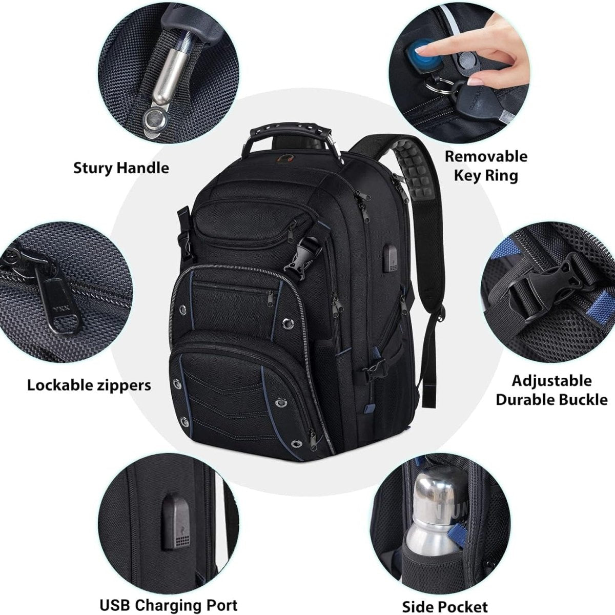 Extragroßer Reiserucksack 55L mit USB-Ladeanschluss & RFID-Schutz für Reisen 4
