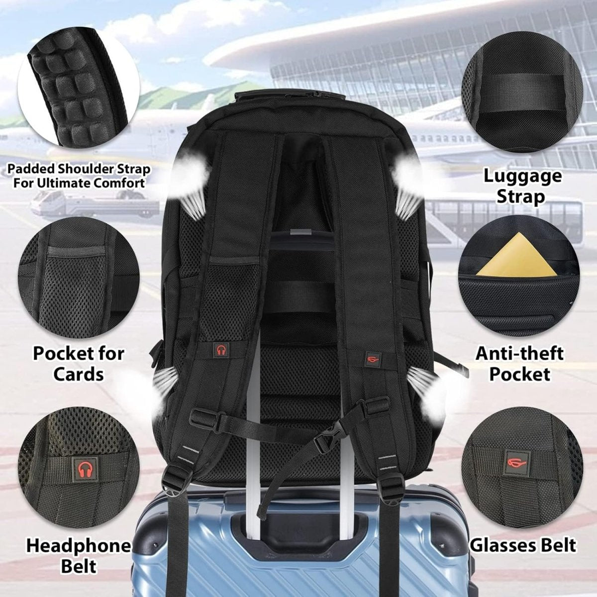 Extragroßer Reiserucksack 55L mit USB-Ladeanschluss & RFID-Schutz für Reisen 5
