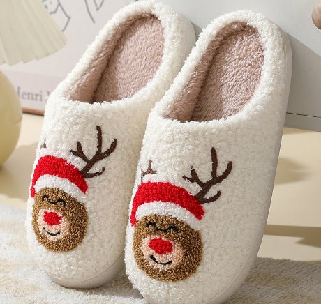 FESTISTEPS – Warme, rutschfeste Hausschuhe mit Cartoon-Weihnachtshirsch-Aufdruck für den Winter 10