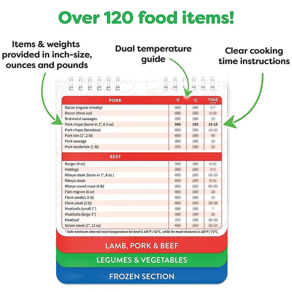 FLAVORFY – Kompakte magnetische Heißluftfritteuse – Essenszubereitungstabelle 3