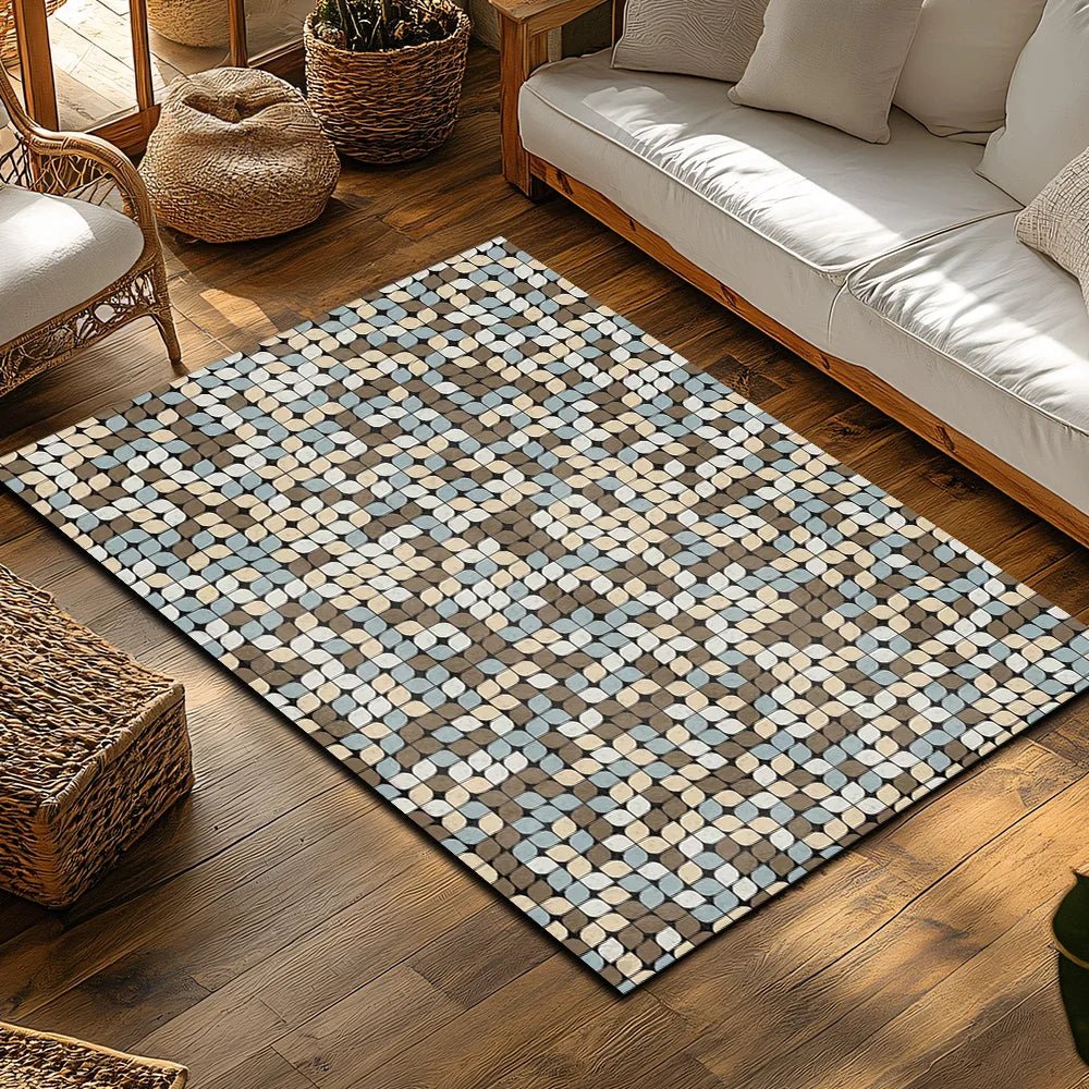 FLOORVISTA – Weicher Flanellteppich mit markantem geometrischem Muster, waschbar und rutschfest. 3